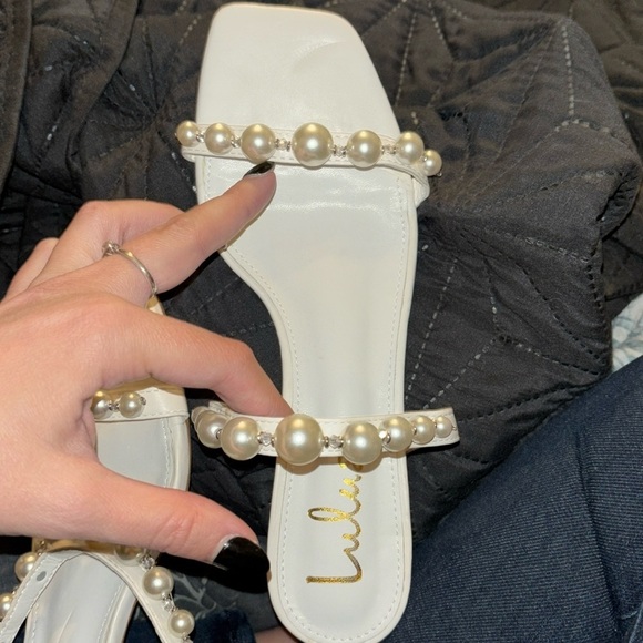 NWOT Lulus Damii White Pearl Slide Sandals - Picture 6 of 7